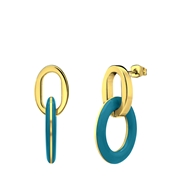 Stalen goldplated oorbellen met lichtblauw emaille (1069500)