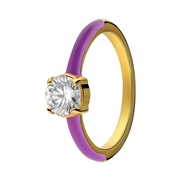 Stalen goldplated ring met paarse emaille&zirkonia (1069519)