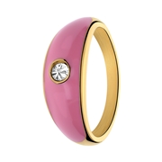 Ring aus Edelstahl, vergoldet, mit rosa Emaille und Zirkonia (1069521)