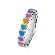 Zilveren ring gekleurde emaille hartjes (1070700)
