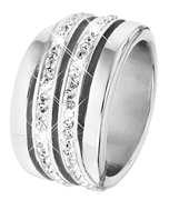 Gerecycled stalen ring breed met kristal (1022243)