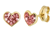 14K geelgouden kinderoorbellen hart roze kristal (1031884)