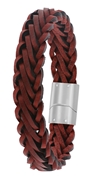 Edelstahl-Herrenarmband mit geflochtenem Leder in Rot (1034899)