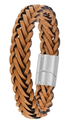 Edelstahl-Herrenarmband mit geflochtenem Leder in Orange (1034900)