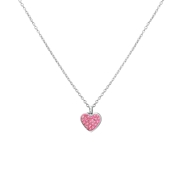 Kinderhalskette aus Edelstahl, Herz mit rosa Kristall (1035676)