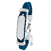 Edelstahl Spritzplatte Armband Leder Jeans blauen Kristall (1036135)