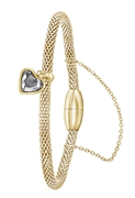 Gerecycleerd stalen armband mesh goldplated hart met kristal (1036982)