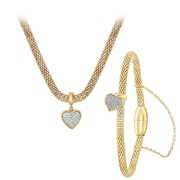 Gerecycled stalen goldplated ketting & armband hart kristal (1041358)