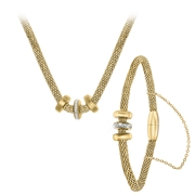 Gerecycled stalen goldplated ketting&armband 3ringen kristal (1041361)