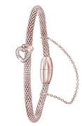 Gerecycleerd stalen armband mesh roseplated met hart kristal (1043348)