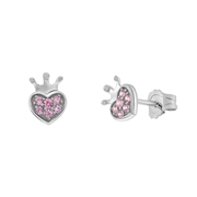 Silberne Ohrringe Herz mit rosa Zirkoniasteinen (1044957)