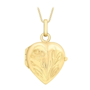 375 Gold Halskette, Herzmedaillon mit Blumen (1047202)