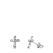 Zilverkleurige byoux oorknoppen kruis (1049142)