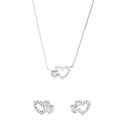 Set mit Halskette und Ohrringen aus 925 Silber, Herzen mit Zirkonia (1051887)