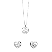 Zilveren set ketting&oorbellen harten met zirkonia (1051888)