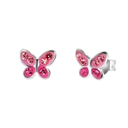 Zilveren kinderoorbellen vlinder roze kristal (1056952)