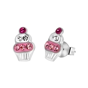 Zilveren kinderoorbellen cupcake roze kristal (1056956)