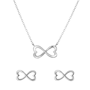 Zilveren set ketting&oorbellen infinity/hart (1052397)