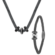 Edelstahl-Set, schwarz beschichtet, 3 Ringe mit Kristall (1057579)
