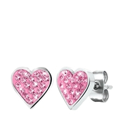Stalen kinderoorbellen hart met light pink kristal (1058684)