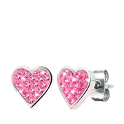 Gerecycleerd stalen kinderoorbellen hart met roze kristal (1058685)