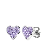 Stalen kinderoorbellen hart met violet kristal (1058686)