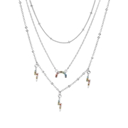 Silberfarbene Byoux Halskette, mehrreihig, bunt (1055978)