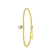 Armband aus Edelstahl, vergoldet, Kugelkette/Herz, weißer Kristall (1056323)