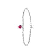 Gerecycled stalen armband bol/hart roze kristal (1056351)