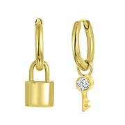 Stalen oorbellen gold slotje/sleutel zirkonia (1059556)
