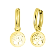Stalen oorringen goldplated met hanger levensboom (1059614)