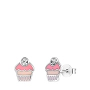 Zilveren kinderoorbellen cupcake emaille (1060474)