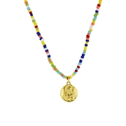 Goldfarbene Bijoux-Halskette mit Perlen und Münze (1060596)