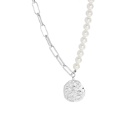 Zilverkleurige bijoux ketting met parels (1060600)