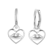Zilveren oorringen met hanger hart kiss (1062914)