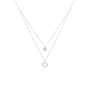 Halskette aus 925er Silber, mehrreihig, Kleeblatt, Zirkonia (1071242)