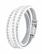 Armband, Edelstahl, weißes Leder mit Kristall (1023264)