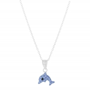 Zilveren kinderketting dolfijn met blauw kristal (1024605)