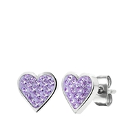 Gerecycleerd stalen kinderoorbellen hart met violet kristal (1035691)