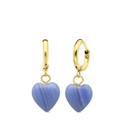 Stalen goldplated oorbellen met hart blauwe agaat (1065416)