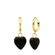 Stalen goldplated oorbellen met hart obsidiaan (1065420)