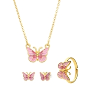 Goldenes Modeschmuckset mit rosa Schmetterling  (1069150)