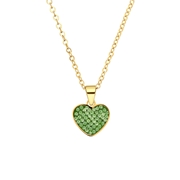 Halskette aus Edelstahl, vergoldet, Herz mit Kristall, Peridotgrün (1069782)
