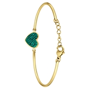 Armband aus Edelstahl, vergoldet, Herz mit Kristall, Smaragdgrün (1069786)