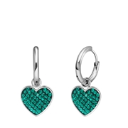 Stalen oorbellen hart met kristal emerald (1069791)