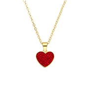 Halskette aus Edelstahl, vergoldet, Herz mit Kristall, Roter Samt (1069809)