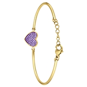 Armband aus Edelstahl, vergoldet, Herz mit Kristall, Violett (1069819)