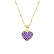 Halskette aus Edelstahl, vergoldet, Herz mit Kristall, Violett (1069821)