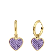 Stalen goldplated oorbellen hart kristal violet (1069823)