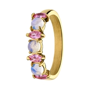 Stalen goldplated vintage ring met opaal en roze zirkonia (1069958)